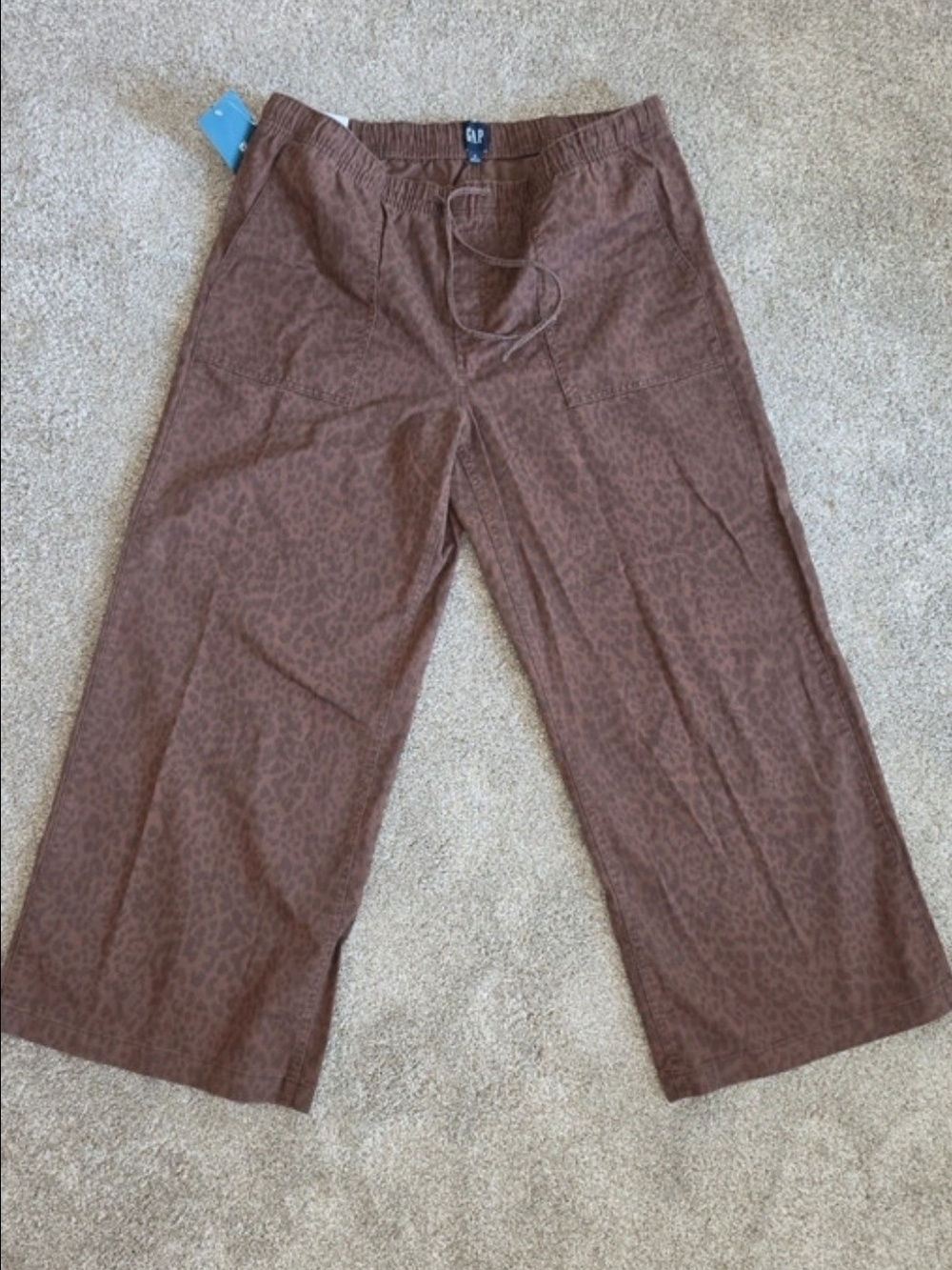 GAP Brown Wide-Leg Drawstring Chinos with Subtle Print